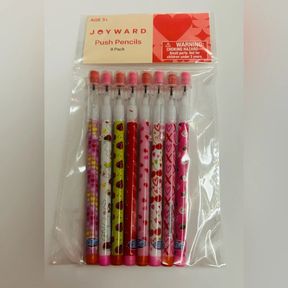 New Joyward Push Pencils 8 Pack Erasers Red White Pink Hearts Ladybugs